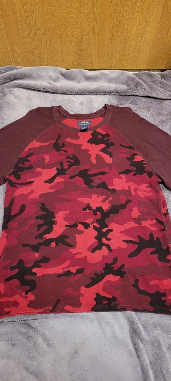 Polo Ralph Lauren Red Camo Thermal Shirt Mens 2XL Waffle Knit Long Sleeve Cotton